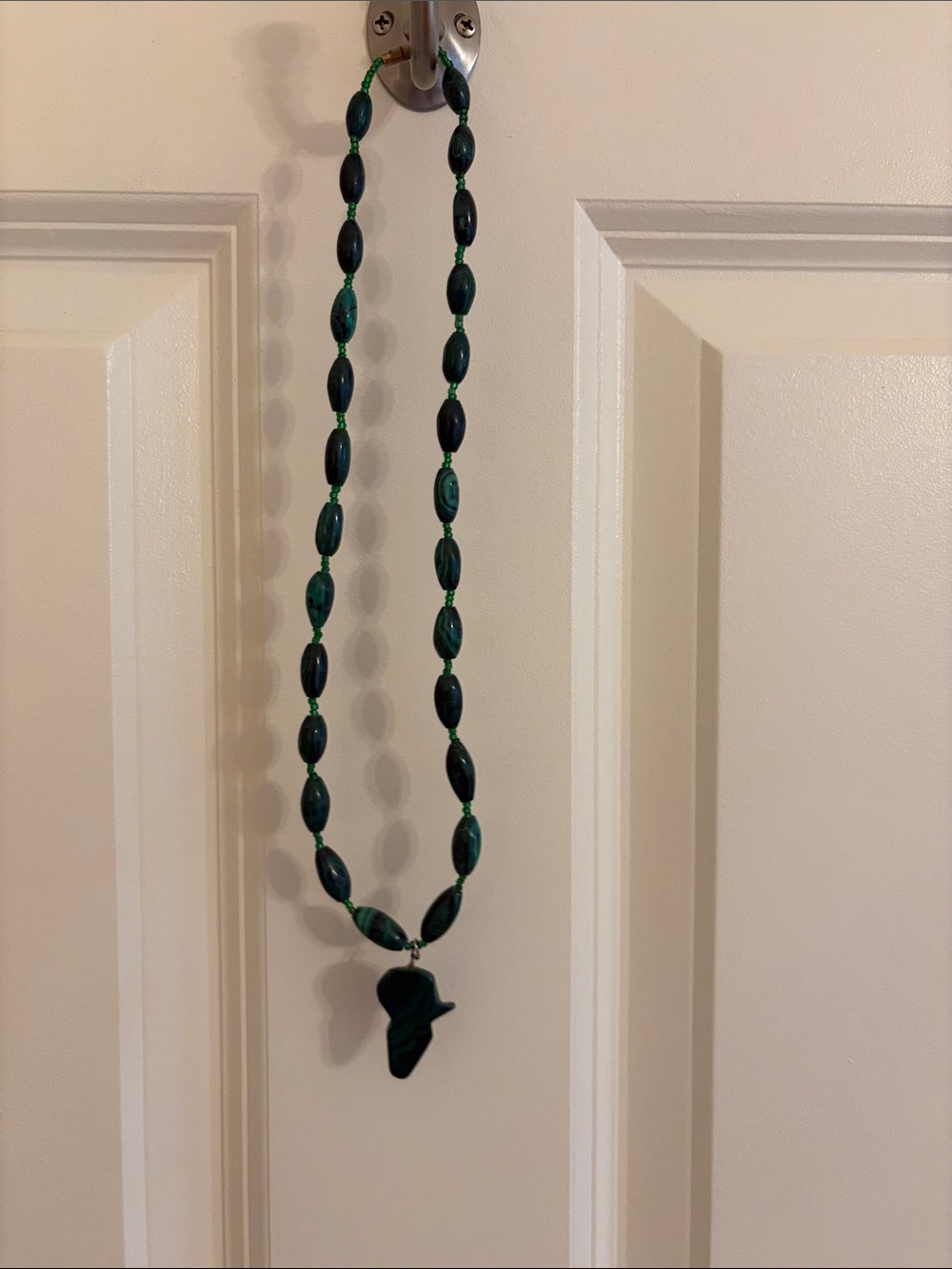 Jade Green Beaded Necklace with Africa Pendant